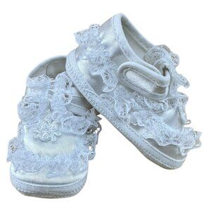 Big Oshi Newborn White Baby Shoes Size 0 Christening Satin Lace